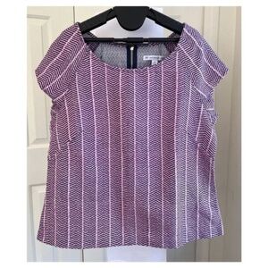 Southern Tide Pink Navy Crop Top Blouse Shirt Cotton Cap Sleeve Back Zip, Size L